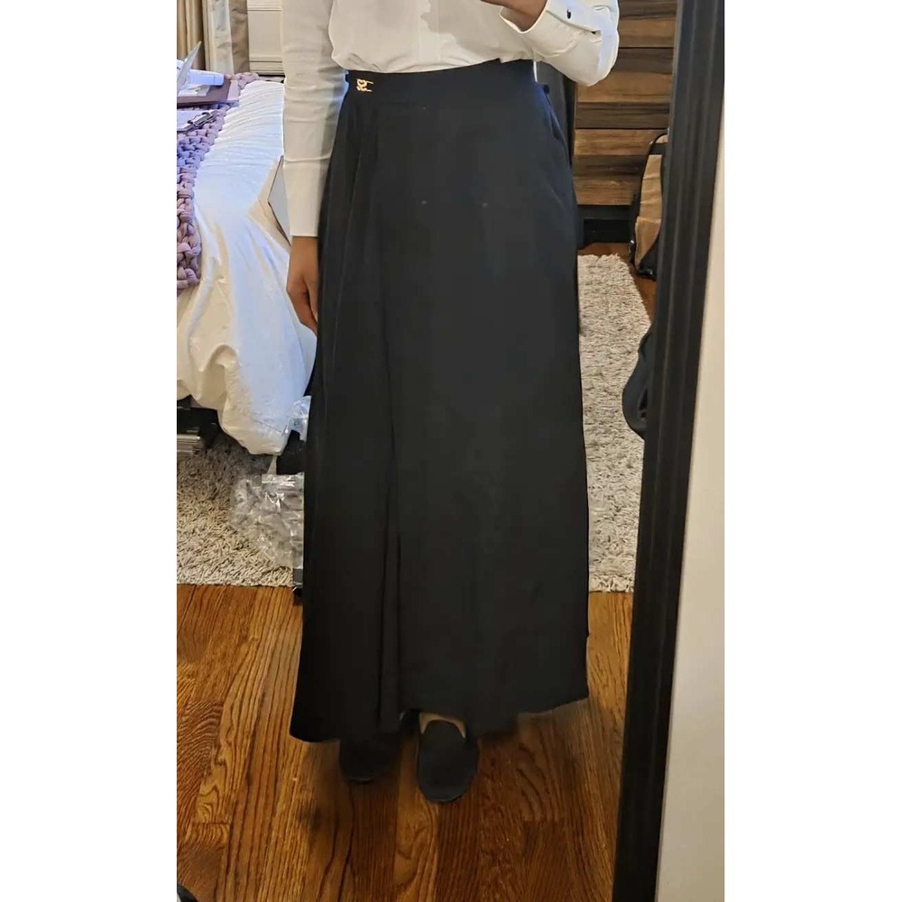 SANDRO Souvenir Skirt Black Wrap Maxi Gold Logo Detail Size 40 FR / 8 US - Picture 4 of 14